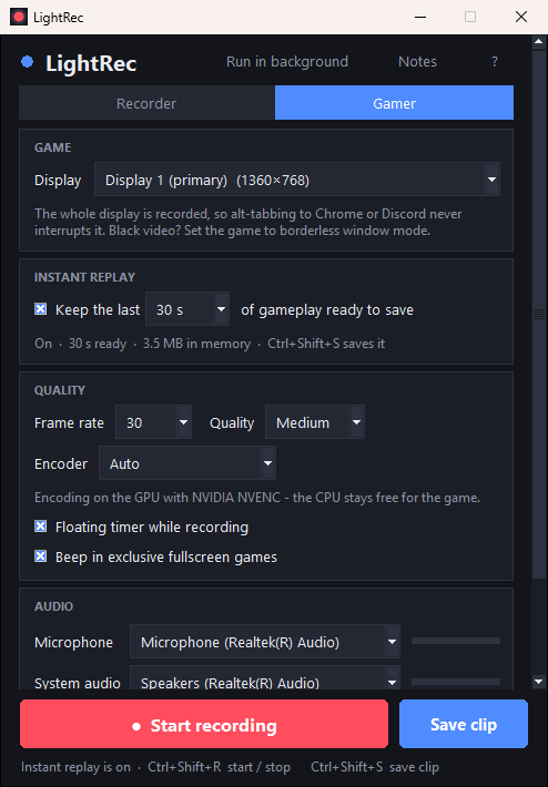 LightRec gamer mode