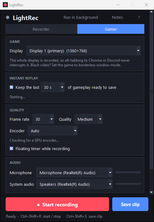 LightRec recorder view